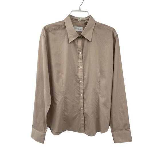 Van Heusen Womens XL Beige Button-Up Blouse Cotton & Polyester - Picture 12 of 14